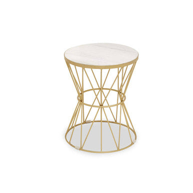 White Marble Top Side Table with Gold Iron Wireframe Base | Rabia