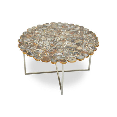 Silver and Assorted Agate Stone Top Coffee Table with Stainless Steel Cross Legs | Rabia