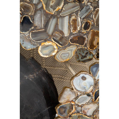 Silver and Assorted Agate Stone Top Coffee Table with Stainless Steel Cross Legs | Rabia