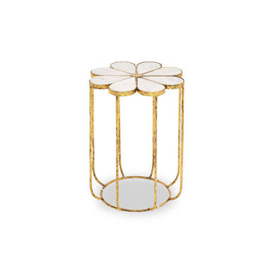 White Polished Marble Top Side Table with Petal Design Openwork Base | Rabia