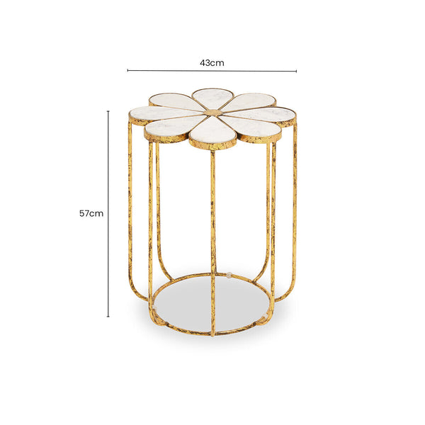 White Polished Marble Top Side Table with Petal Design Openwork Base | Rabia