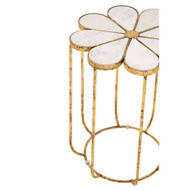 White Polished Marble Top Side Table with Petal Design Openwork Base | Rabia