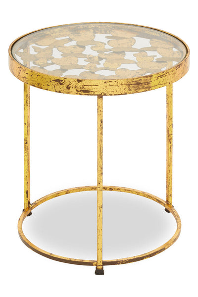 Butterfly Round Side Table with Glass Top and Gold Finish | Rabia