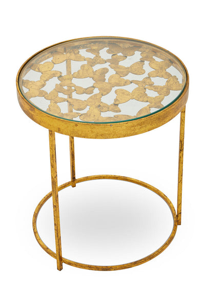 Butterfly Round Side Table with Glass Top and Gold Finish | Rabia