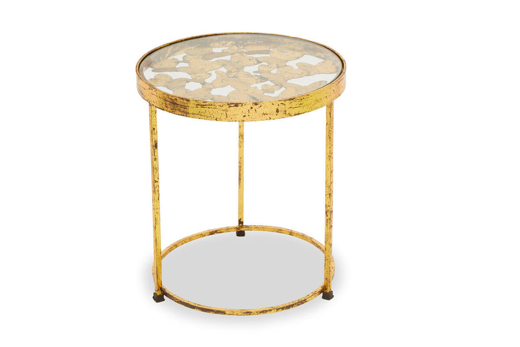 Butterfly Round Side Table with Glass Top and Gold Finish | Rabia