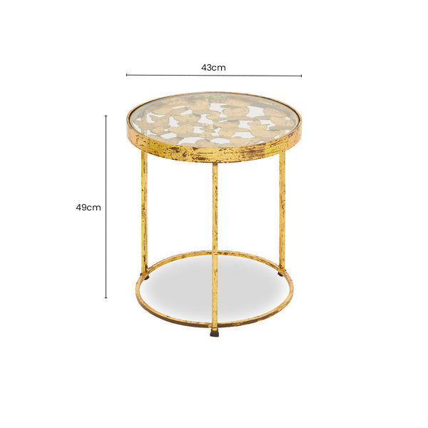 Butterfly Round Side Table with Glass Top and Gold Finish | Rabia