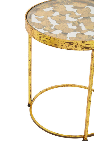 Butterfly Round Side Table with Glass Top and Gold Finish | Rabia