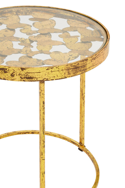 Butterfly Round Side Table with Glass Top and Gold Finish | Rabia