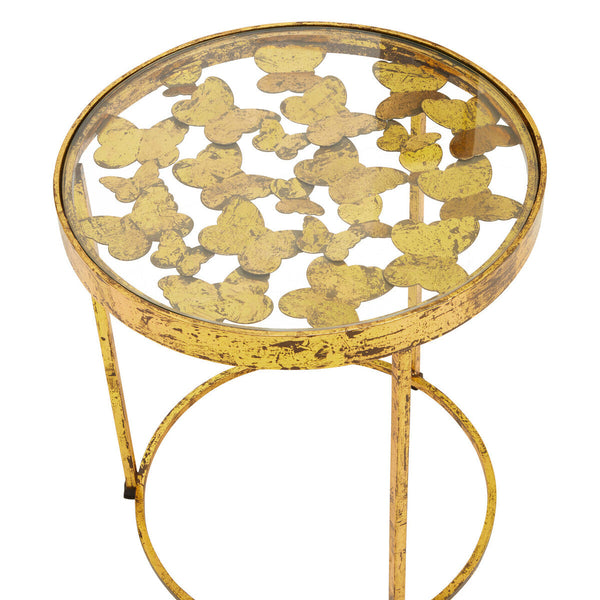 Butterfly Round Side Table with Glass Top and Gold Finish | Rabia