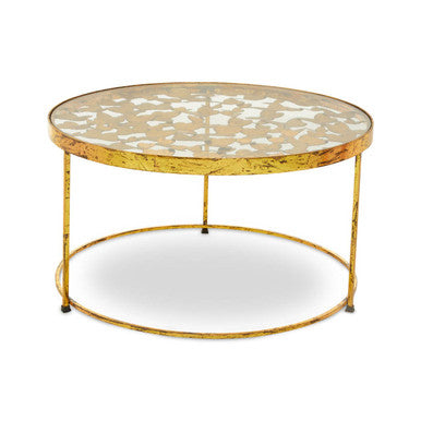 Rabia Gold Finish Butterfly Design Coffee Table with Glass Top