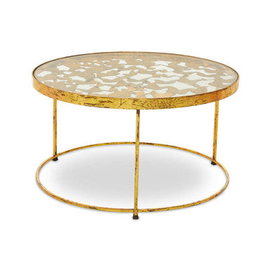 Rabia Gold Finish Butterfly Design Coffee Table with Glass Top
