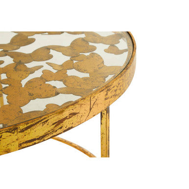 Rabia Gold Finish Butterfly Design Coffee Table with Glass Top