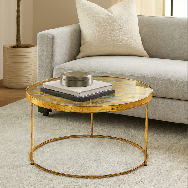 Rabia Gold Finish Butterfly Design Coffee Table with Glass Top