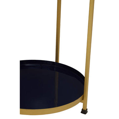 Blue Enamel Metal Two-Tier Side Table with Brass Finish Frame | Rabia
