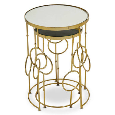 Gold Warm Metallic Finish Set of 2 Side Table with Multi Circle Pattern | Rabia