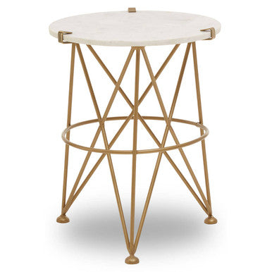Rabia White Marble Side Table with Brass Finish Frame