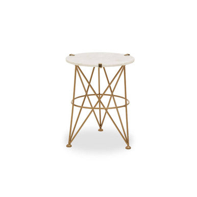 Rabia White Marble Side Table with Brass Finish Frame