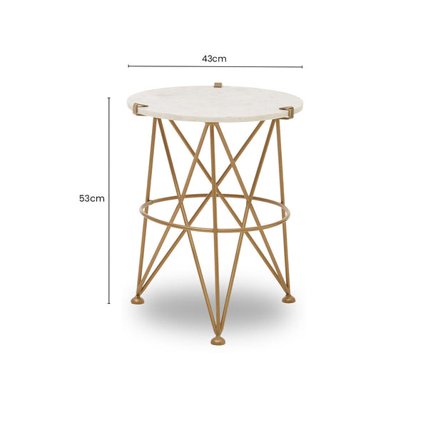 Rabia White Marble Side Table with Brass Finish Frame