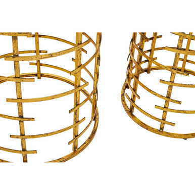 Set of 2 White Marble Tops Round Nesting Tables with Gold Metallic Base | Rabia