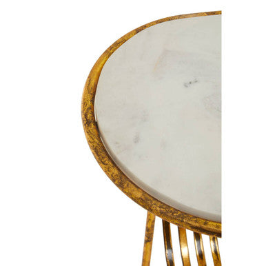 White Marble Top Side Table with Curved Magazine Rack and Gold Metallic Frame | Rabia