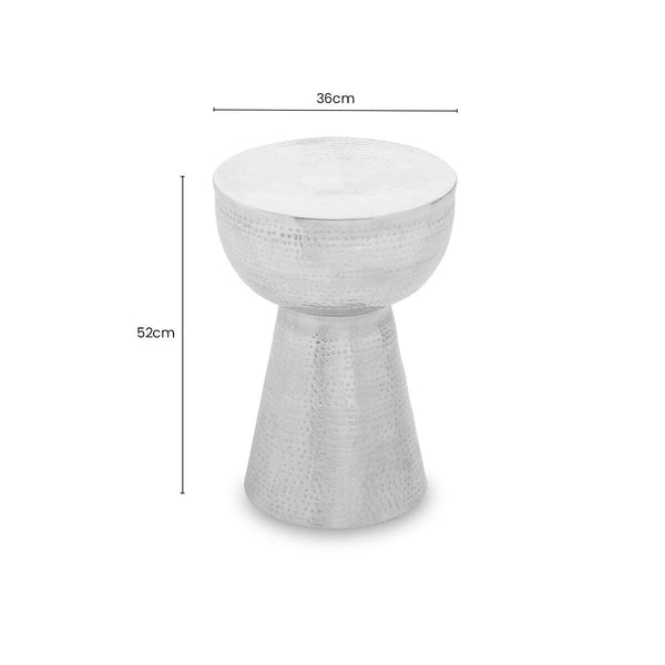 Polished Silver Aluminium Accent Table with Tapered Base and Subtle Hammered Detail | Rabia