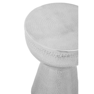 Polished Silver Aluminium Accent Table with Tapered Base and Subtle Hammered Detail | Rabia