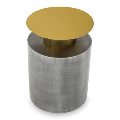 Grey Metal Straight Base Accent Table with Warm Metallic Gold Top | Rabia