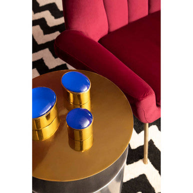 Grey Metal Straight Base Accent Table with Warm Metallic Gold Top | Rabia