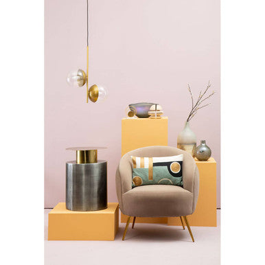 Grey Metal Straight Base Accent Table with Warm Metallic Gold Top | Rabia