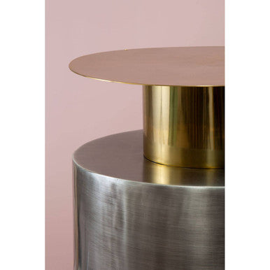 Grey Metal Straight Base Accent Table with Warm Metallic Gold Top | Rabia