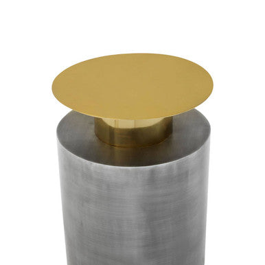 Grey Metal Straight Base Accent Table with Warm Metallic Gold Top | Rabia