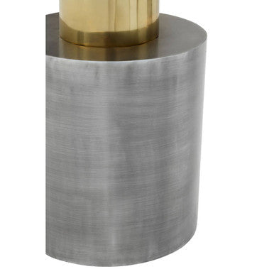 Grey Metal Straight Base Accent Table with Warm Metallic Gold Top | Rabia