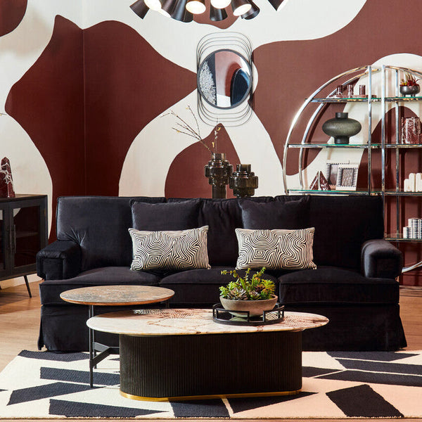Ralph Three Seat Black Velvet Sofa