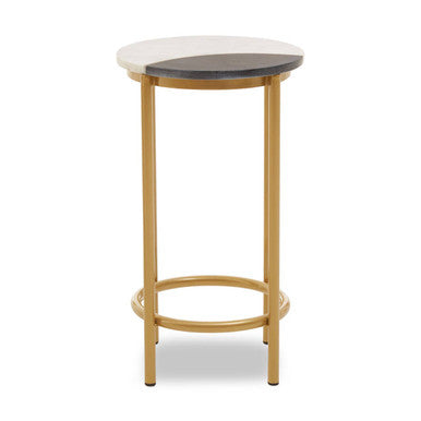 Round Side Table with 2 Tone Marble Top and Gold Finished Frame | Vizzini
