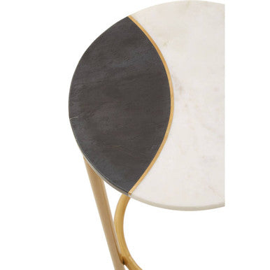 Round Side Table with 2 Tone Marble Top and Gold Finished Frame | Vizzini