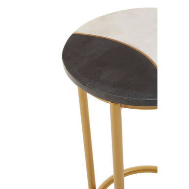 Round Side Table with 2 Tone Marble Top and Gold Finished Frame | Vizzini