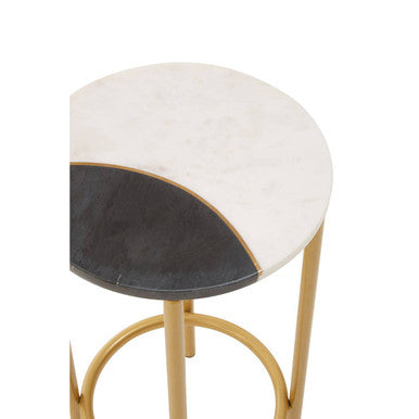 Round Side Table with 2 Tone Marble Top and Gold Finished Frame | Vizzini