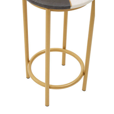 Round Side Table with 2 Tone Marble Top and Gold Finished Frame | Vizzini