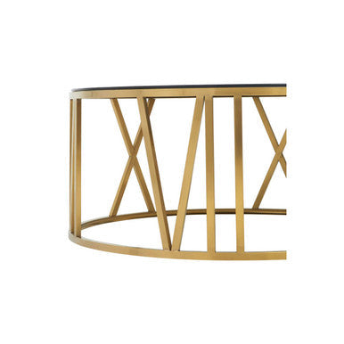Alana Black Glass Round Coffee Table with Brushed Gold Finish Frame