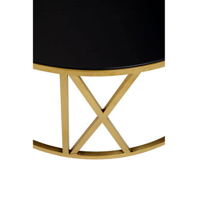 Alana Black Glass Round Coffee Table with Brushed Gold Finish Frame
