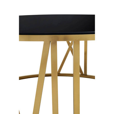 Alana Black Glass Round Coffee Table with Brushed Gold Finish Frame
