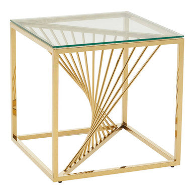 Amella Clear Glass Side Table with Gold Finish Frame