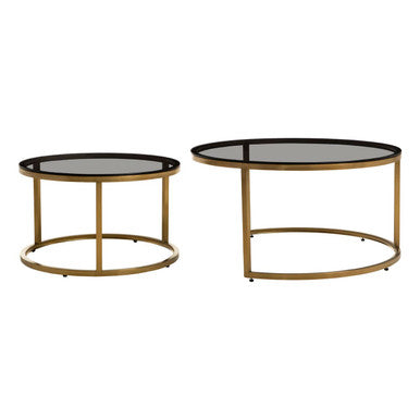 Alana Black Glass and Brushed Gold Finish Set of 2 Nesting Coffee Tables