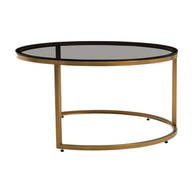 Alana Black Glass and Brushed Gold Finish Set of 2 Nesting Coffee Tables