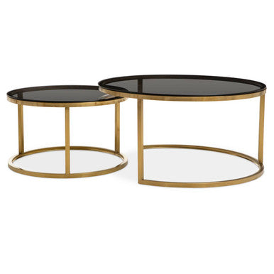 Alana Black Glass and Brushed Gold Finish Set of 2 Nesting Coffee Tables