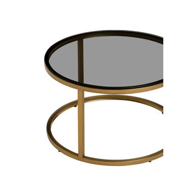 Alana Black Glass and Brushed Gold Finish Set of 2 Nesting Coffee Tables
