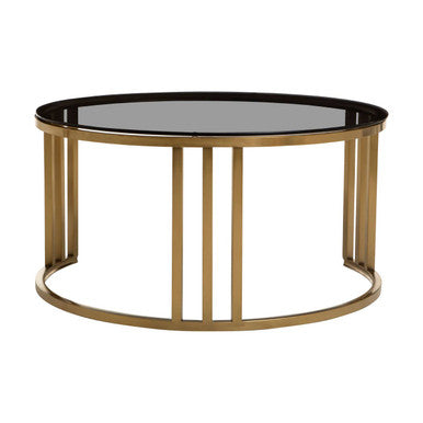 Alana Black Glass Top and Brushed Gold Finish Set of 2 Nesting Coffee Tables