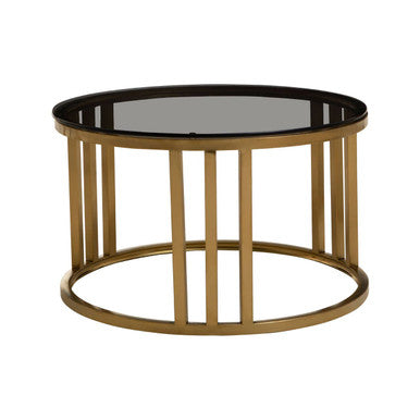 Alana Black Glass Top and Brushed Gold Finish Set of 2 Nesting Coffee Tables