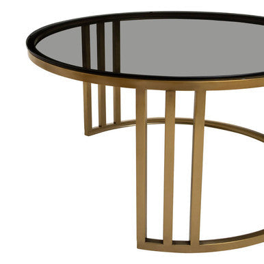 Alana Black Glass Top and Brushed Gold Finish Set of 2 Nesting Coffee Tables