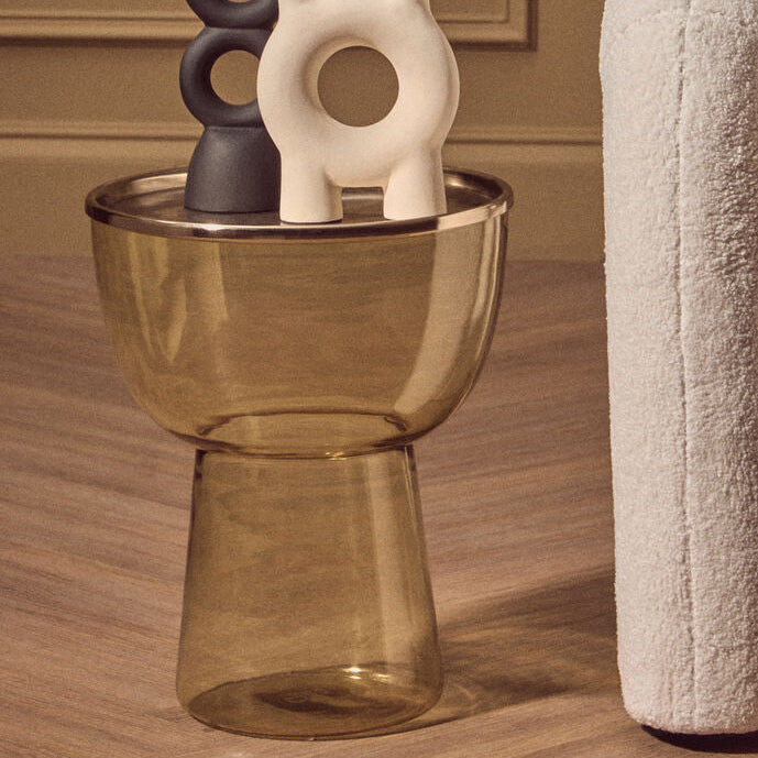 Martini Amber Glass Side Table with Gold Finish Rim